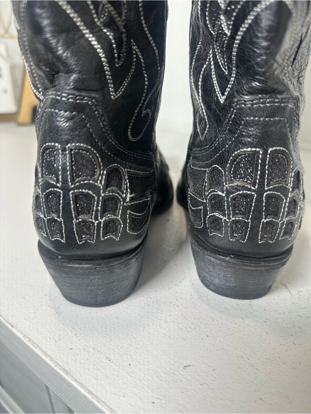Cavender's Cowboy Boots Womens 7 Black Leather Western Cowgirl Boots Embroidered - Picture 7 of 10